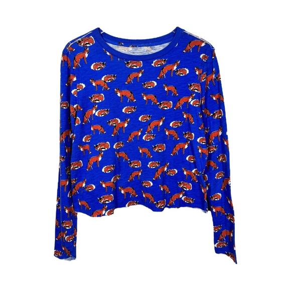 Anthropologie Blue Fox Print Long Sleeve Tee Top Small S Novelty Classic Graphic - Picture 2 of 6